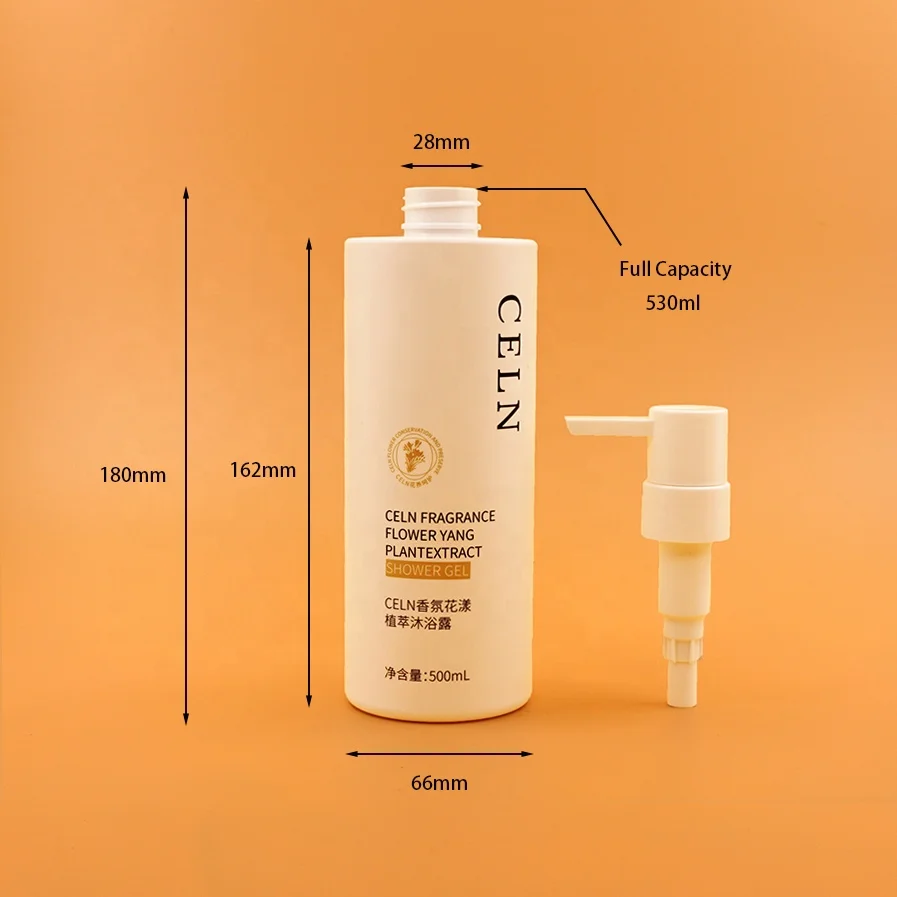 Hot Sale PET White Cylindrical Flat Shoulder Shampoo Bottle Body Wash Sprayer Pump Bottle 500ml 17oz