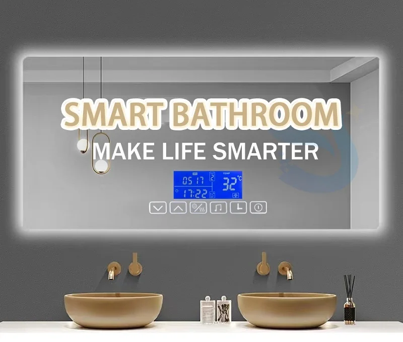 Six Button Bluetooth Radar Sensing Time Temperature Bathroom Mirror Dimmer Switch Led Light Mirror Touch Sensor Switch