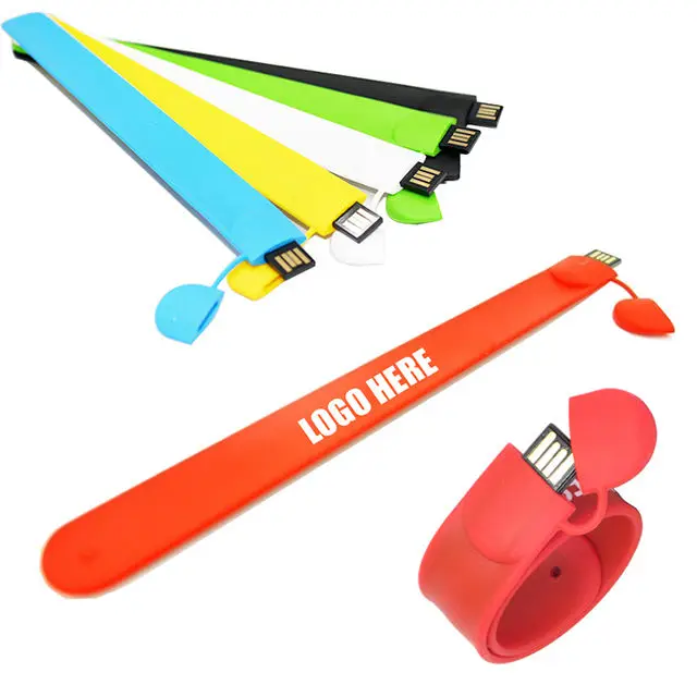 Wholesale Custom Slap Wraps Bracelet Usb Flash Drive Wristband Promotional Wrist Strap Band Bracelet Usb Memory Silicone