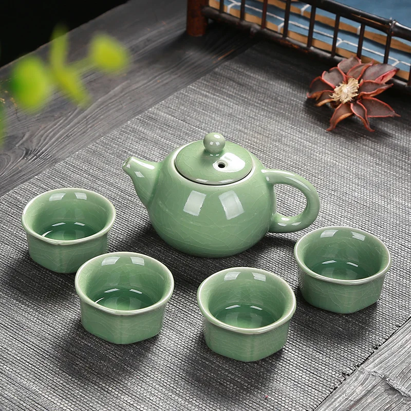 Coffee Travel Porcelain Cream Color Kung Fu Ceramic Cup Pot Chinese Tea Set