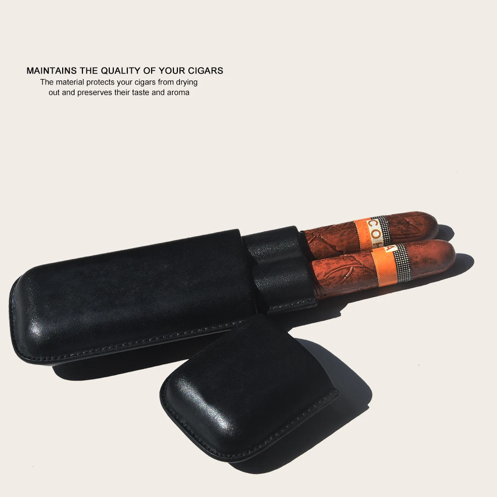 Wholesale new design luxury travel cigar packaging accessories oil wax genuine leather cigar holder case