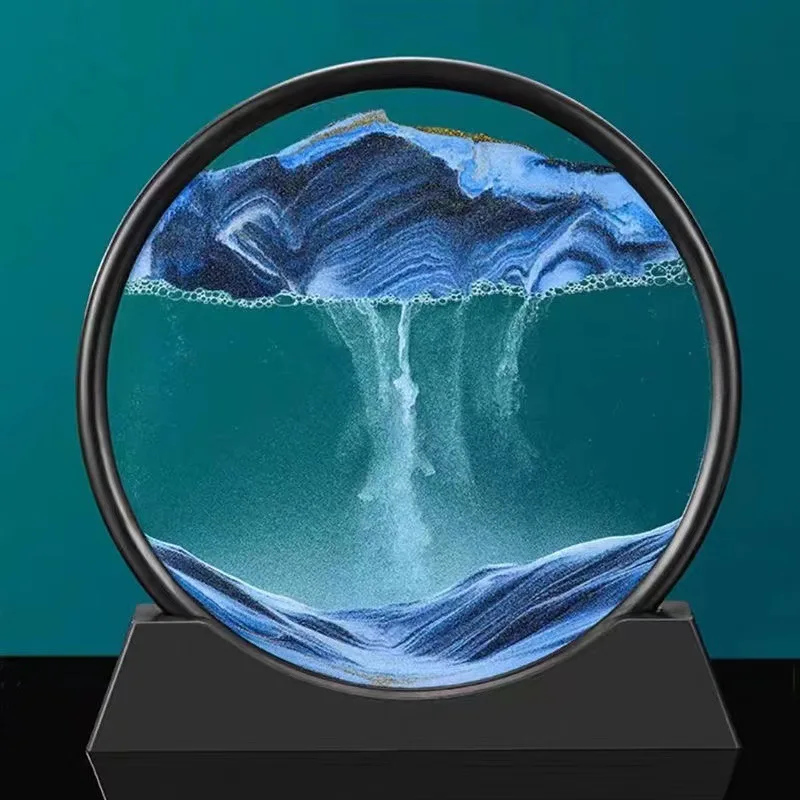 Jartown Liquid Motion Moving Sand Art Picture Round Glass 3D Hourglass Deep Sea Sandscape 7inch 12inch For Home Decor