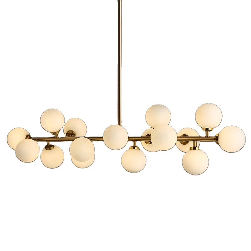 American country gold metal linear milk white glass 110 volt hanging lamp led chandelier for dining room bedroom living room