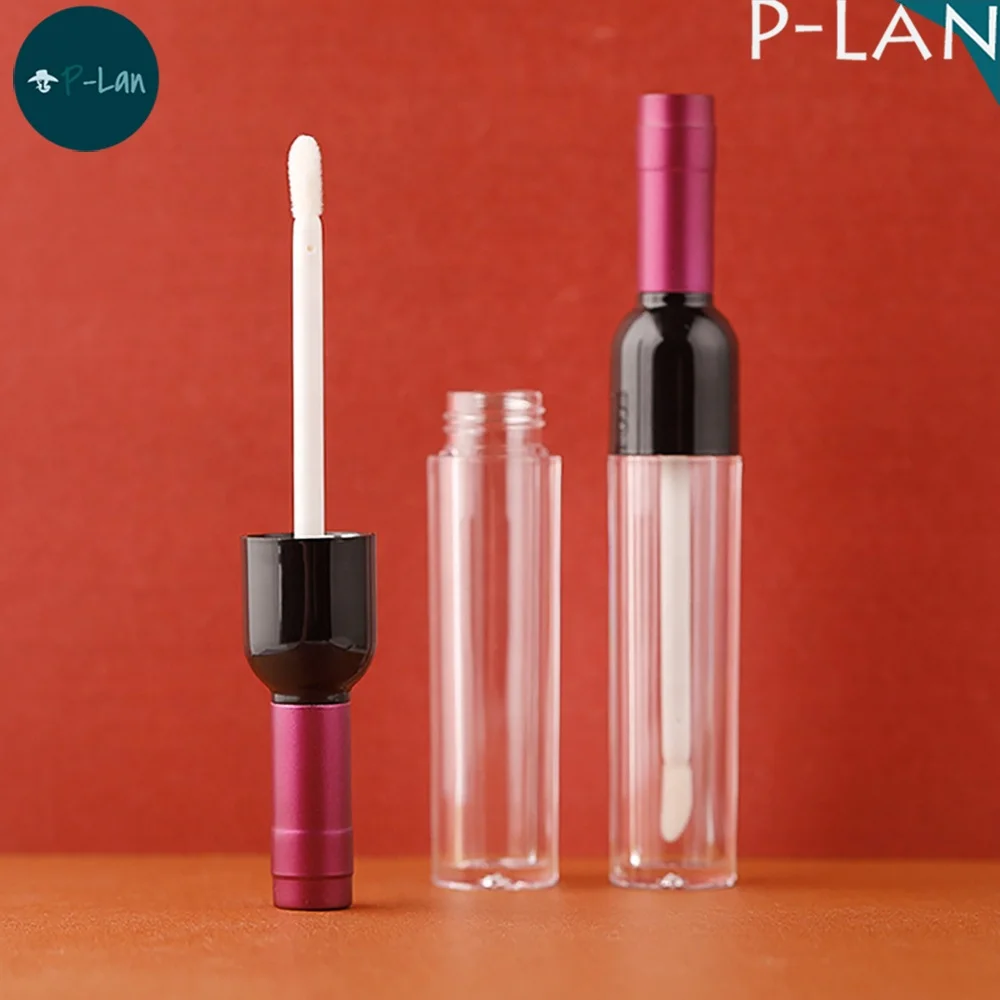 Stock Wholesale Factory Price Multi Color Wine Shape 6ML Clear Empty Wine Lip Gloss Bottle Cosmetic Packaging Lip Gloss Tube