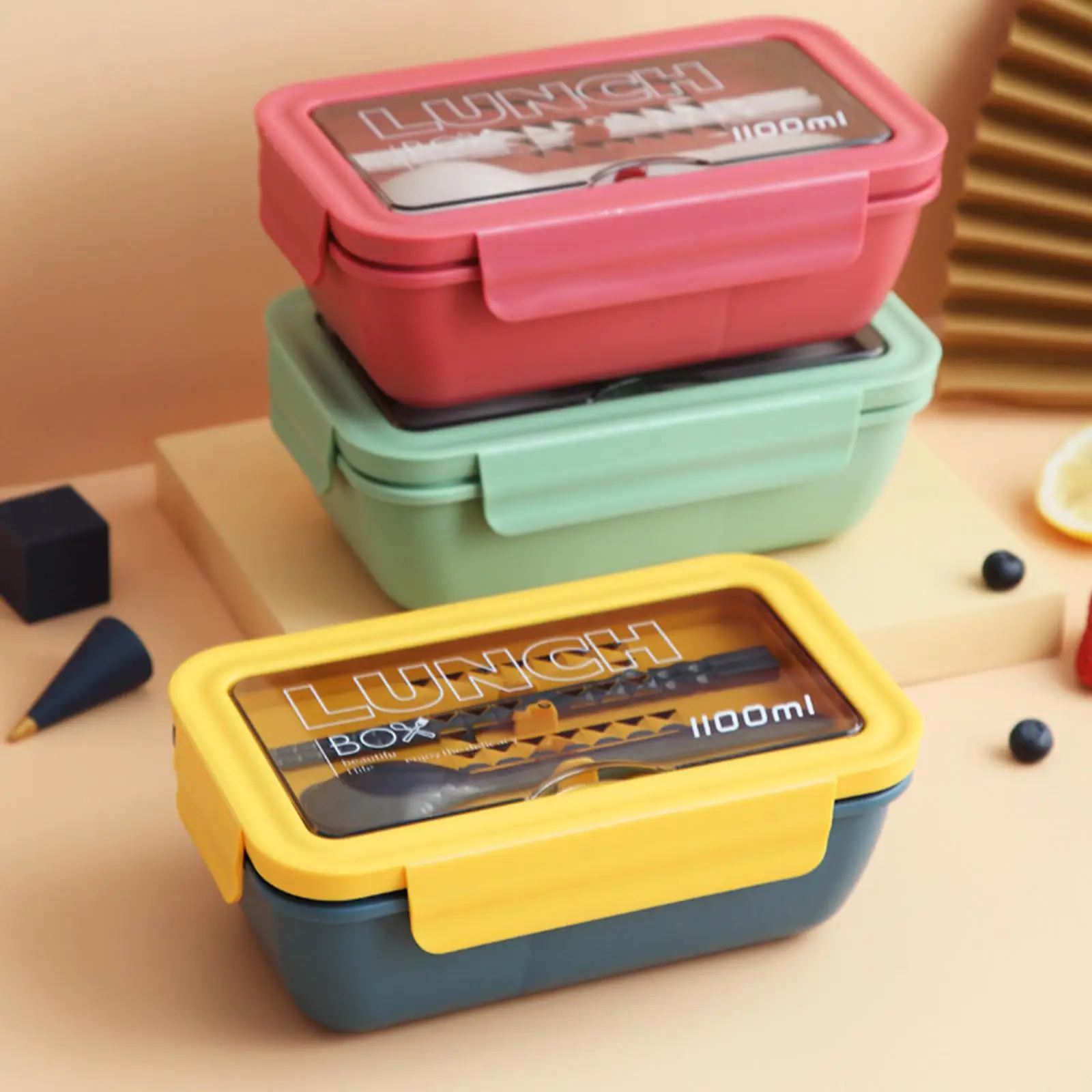 Bento Box детский Ланч-бокс для взрослых детей с ложкой палочек еды переносная коробка бенто 2 отделениями контейнеры обеда без BPA