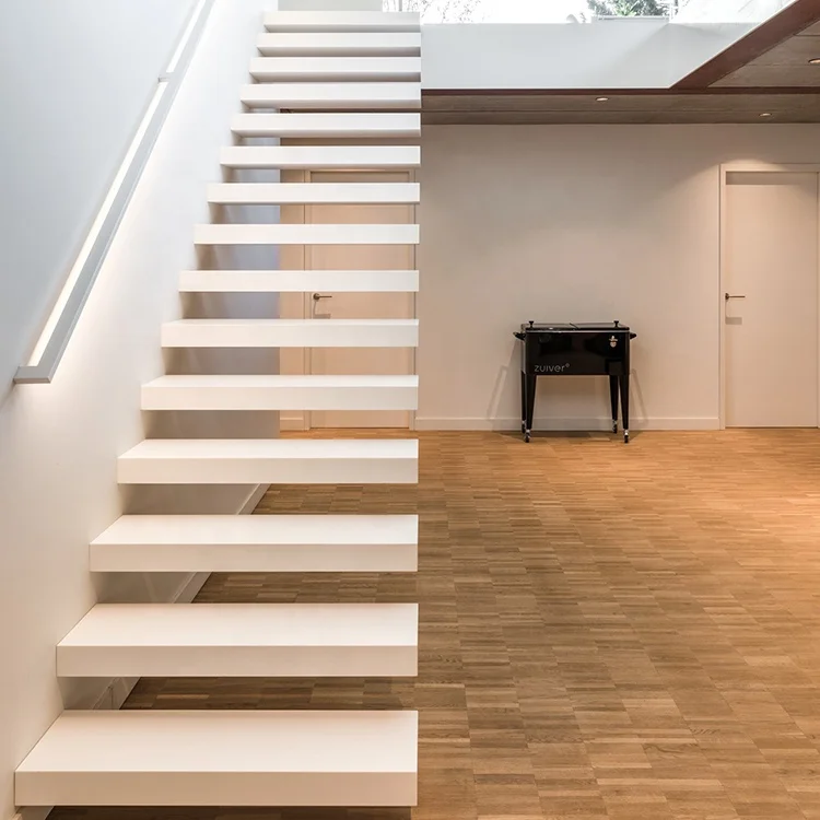 Most Selling Online Products Card Slots Handrails Extra Thick Oak Stair Treads Floating Staircase Modern