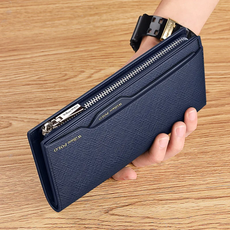 New Long wallet for men leather Large Capacity Man Clutch  Youth Multi Card Position black leather wallet