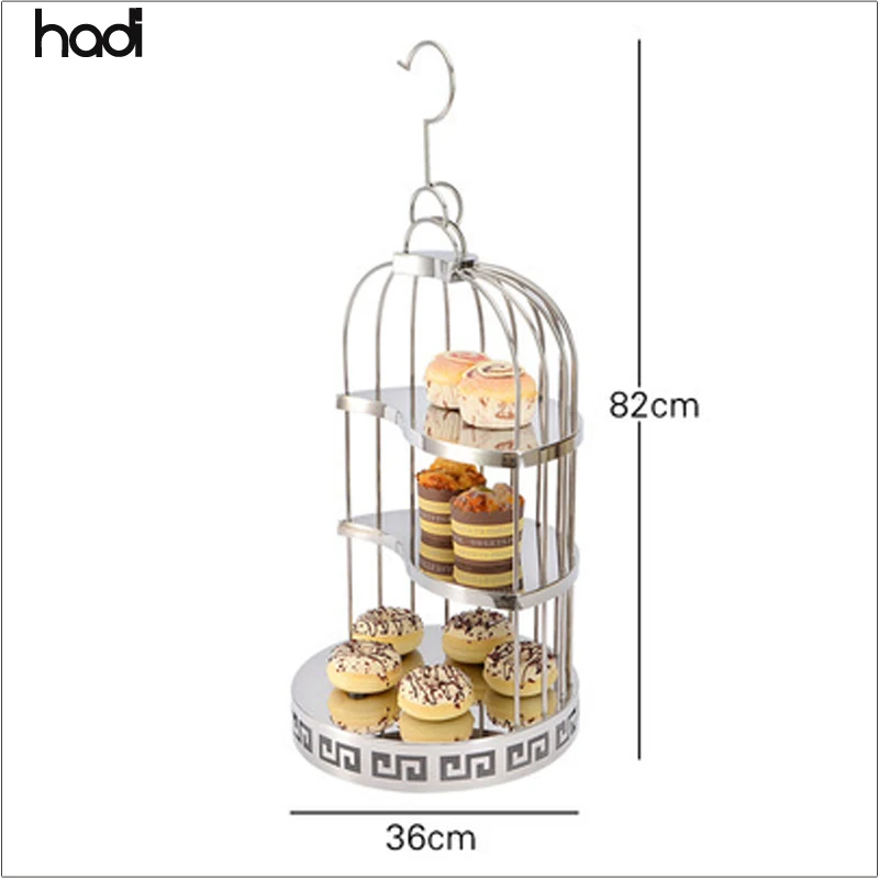 High-Grade Stainless Steel 3-Tier Buffet Ware Quality Bird Cage Cup Cake Dessert Stand for Hotel Afternoon Tea on Sale