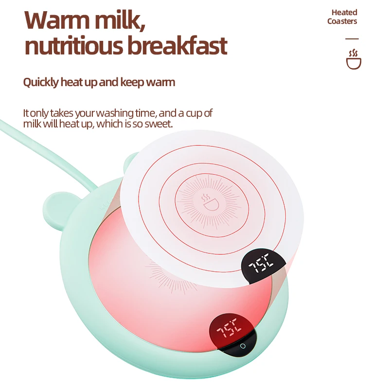 Cute Pink Electric Charging Cup Warmer Coffee Cup with Automatic Heating Pad  for Home Office Desk