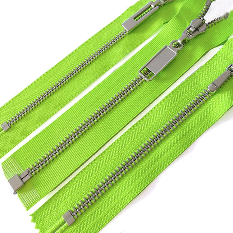Fashion Fluorescence Gre green Close Open End Custom Zip Puller Slider Metal Zipper For Clothing Garment Hoodies