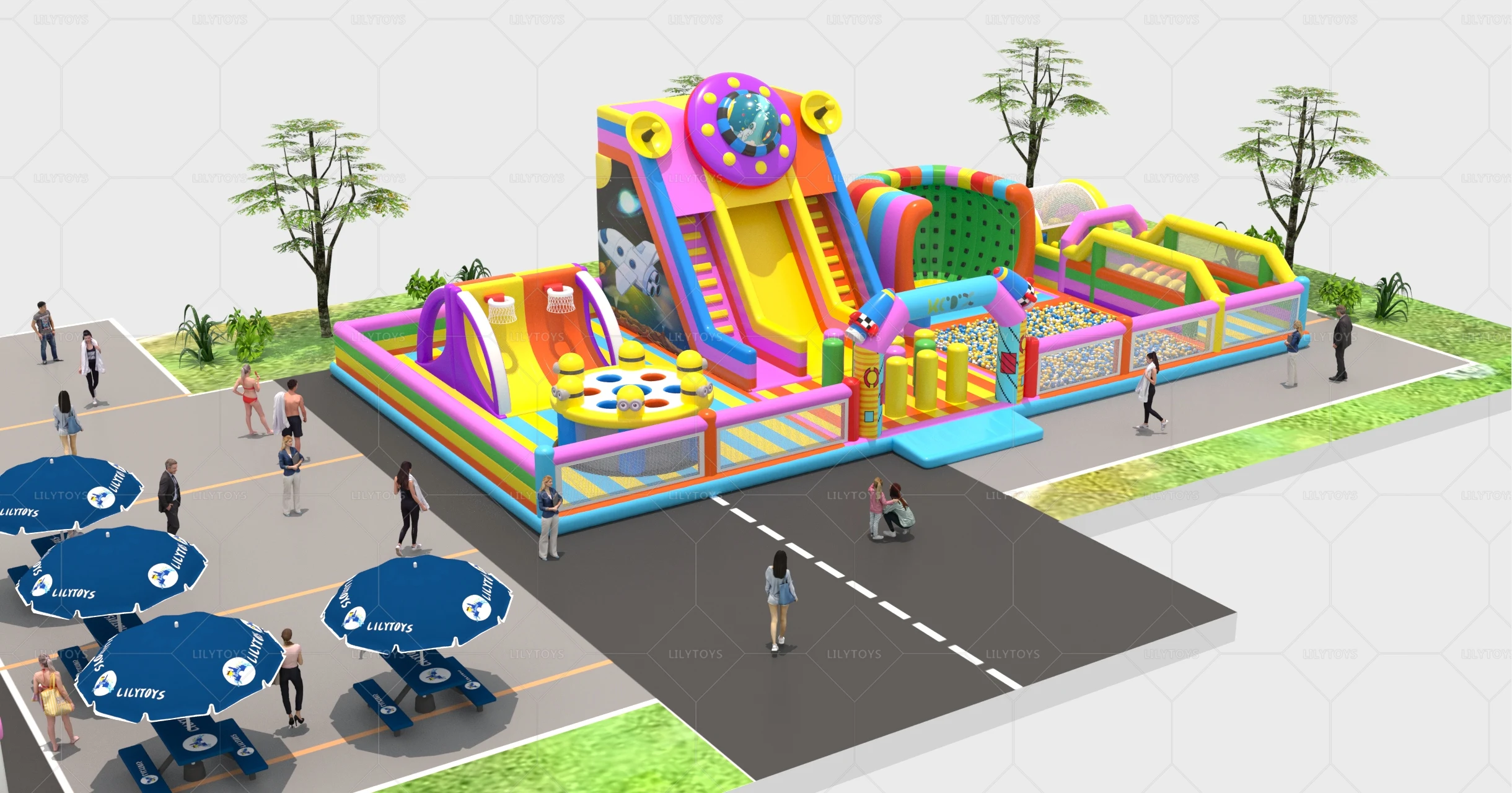 Go Cart Inflatable Big Park Kids Inflatable Jumping Sport Obstacle Game Inflatable Amusement Bouncer Theme Park