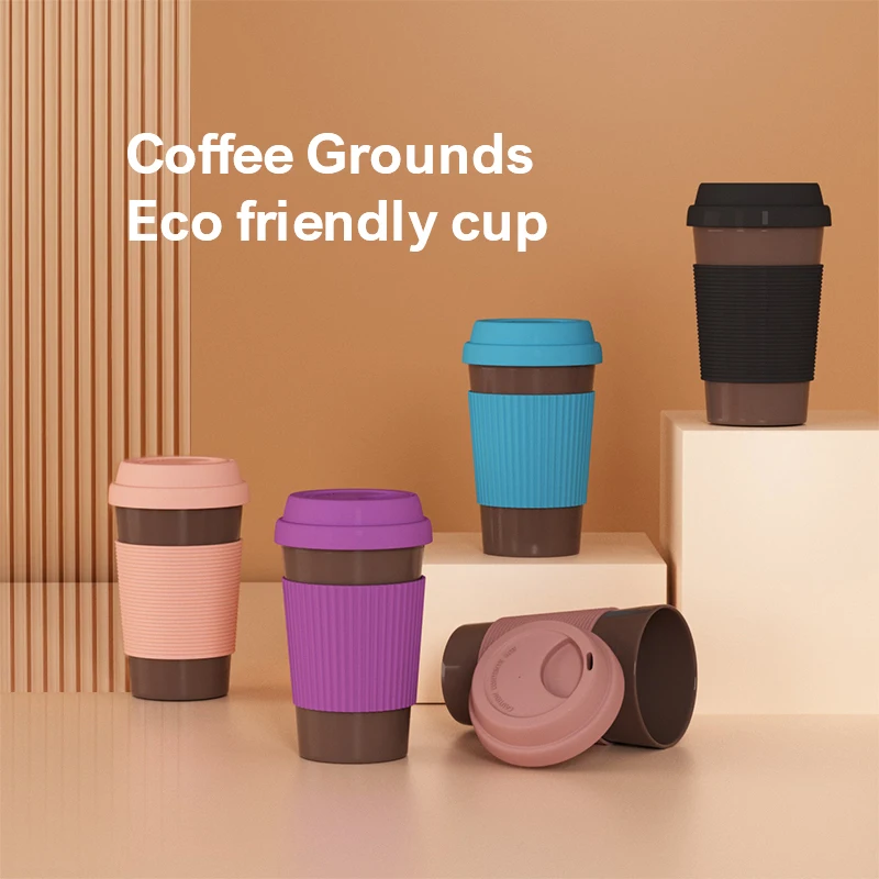 New coffee grounds Mug cup  350ml  Eco green biodegradable reusable Cup With spill proof Silicone Lid