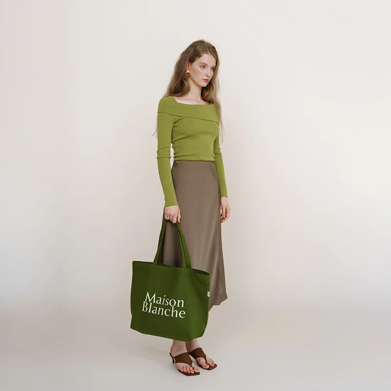 custom logo large spring green color Simple Versatile shopping Bag 100%cotton tote  bag
