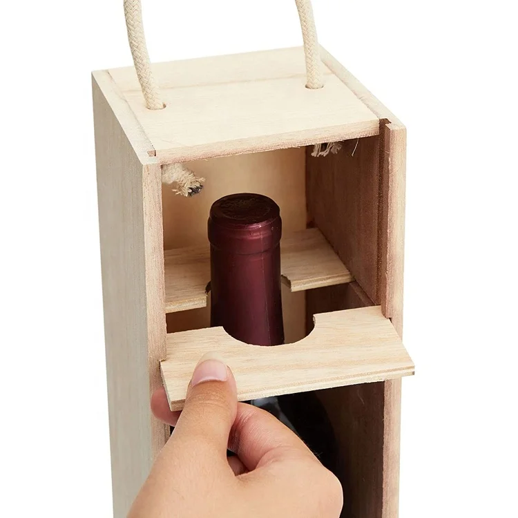 Unfinished Wooden Wine Box with Handle for Crafts Gifts Birthdays Housewarmings