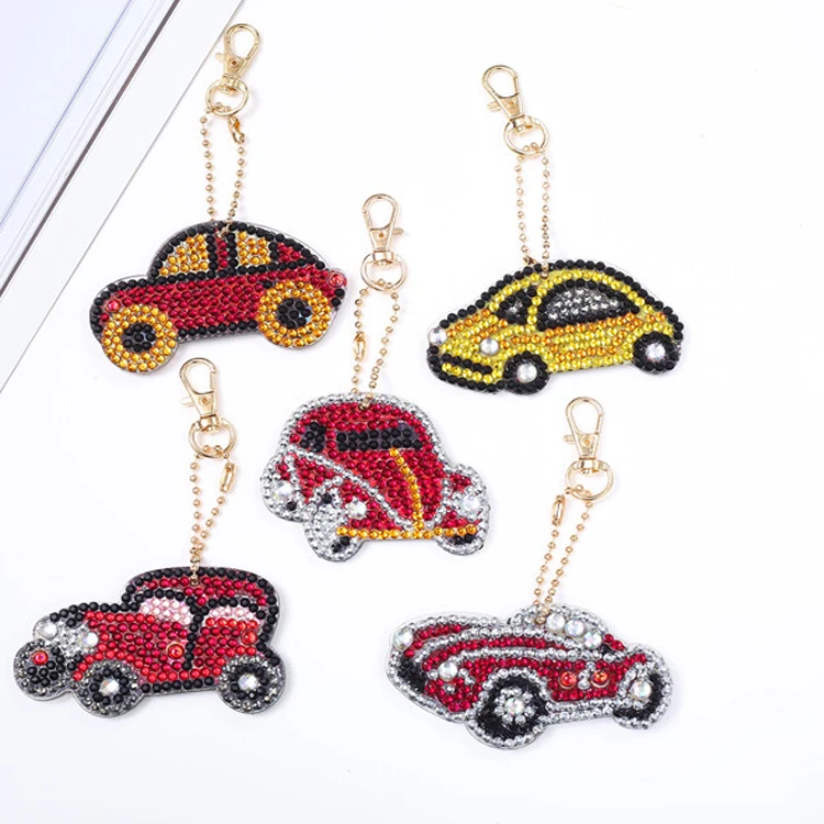 Full Drill Diamond Embroidery Set  5pcs Cars Custom Diy Diamond Painting Keychain Series
