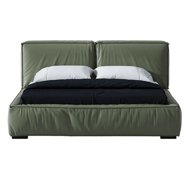 
Genuine Leather bed european style for bedroom furniture king size bed high headboard green color bed 