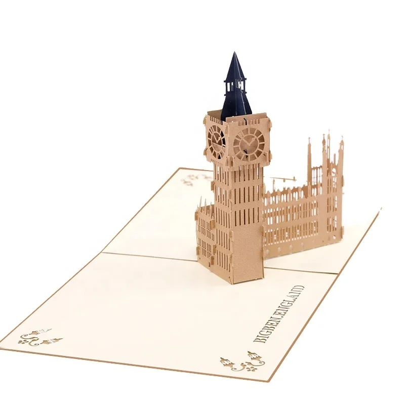 3d greeting card handmade paper cutting craft origami building theme big ben pop up cards