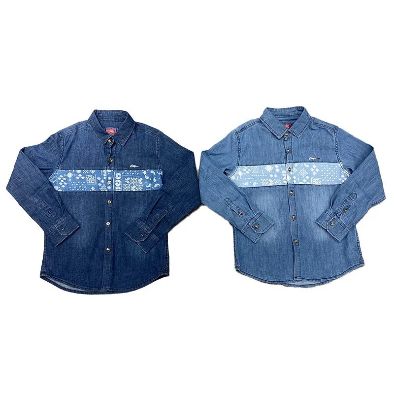 Детская Повседневная джинсовая рубашка детская с цветком кешью Лоскутная длинными рукавами