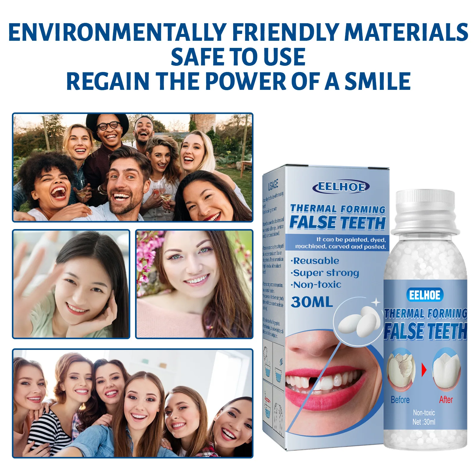 Private Label Temporary Tooth Gaps Repair Glue Makeup DIY Role Play Dentures False Teeth Acrylic Dental False Moldable Teeth