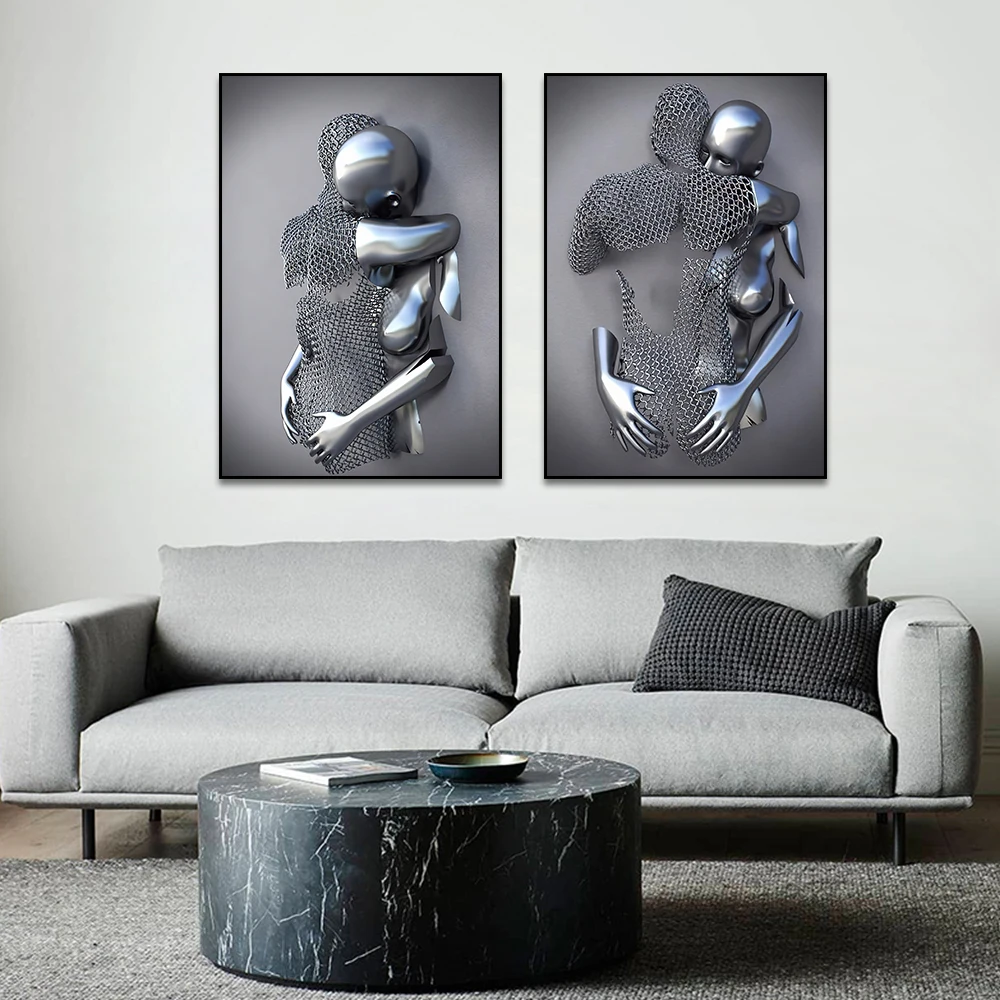 Modern Metal Figure Statue Art Canvas Painting Romantic Abstract Posters And Prints Wall Pictures