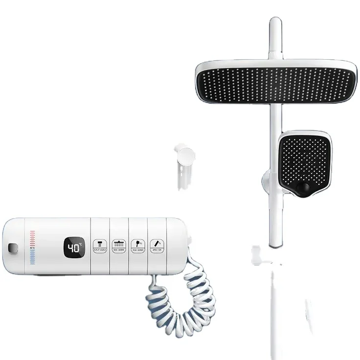 Dark Grey Smart Shower Digital Display No Battery 4 Way Rainfall Piano Shower Set Mixer With Thermostatic valve Shower System