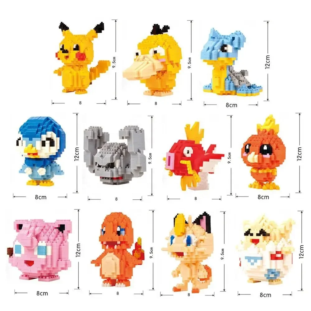 Zealed DIY Pokemoned Block Small Cartoon Mini Building Block Pikachu Charizard Eevee Mewtwo Anime Assemble Action Model Doll Toy