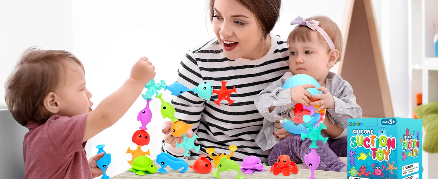 Suction Bath Toys for Kids - Fine Motor Window Toys, Silicone Ocean Animal Suction Cup Toys with Dinosaur Eggshell,
