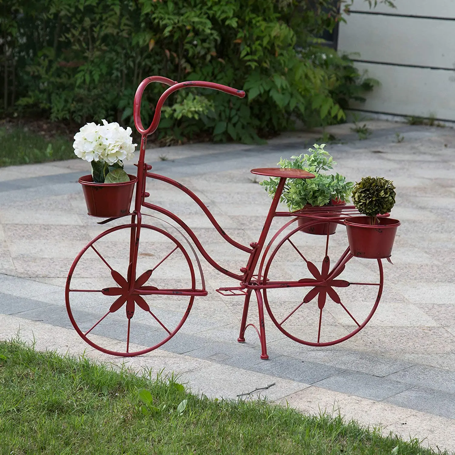 Metal Home And Garden Standing Bicycle Planter Hand Painted Flower Holder