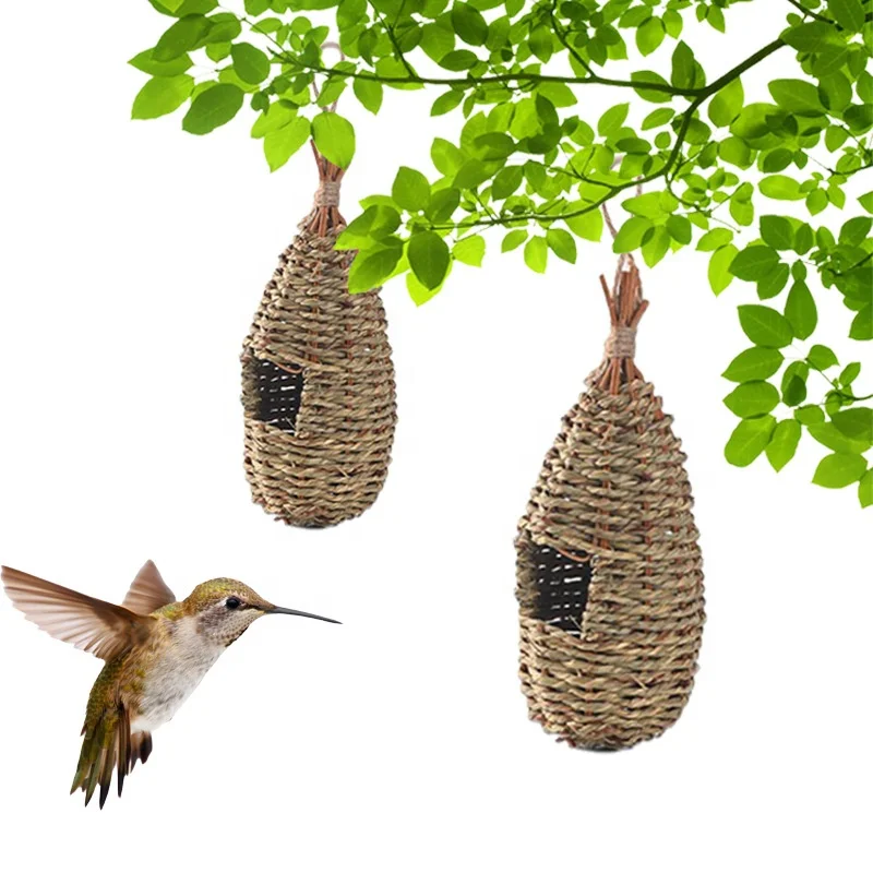 Hummingbird Nesting House Bird Hand Woven Outside Nest Hanging Roosting Pocket Birdhouses Grass Hut