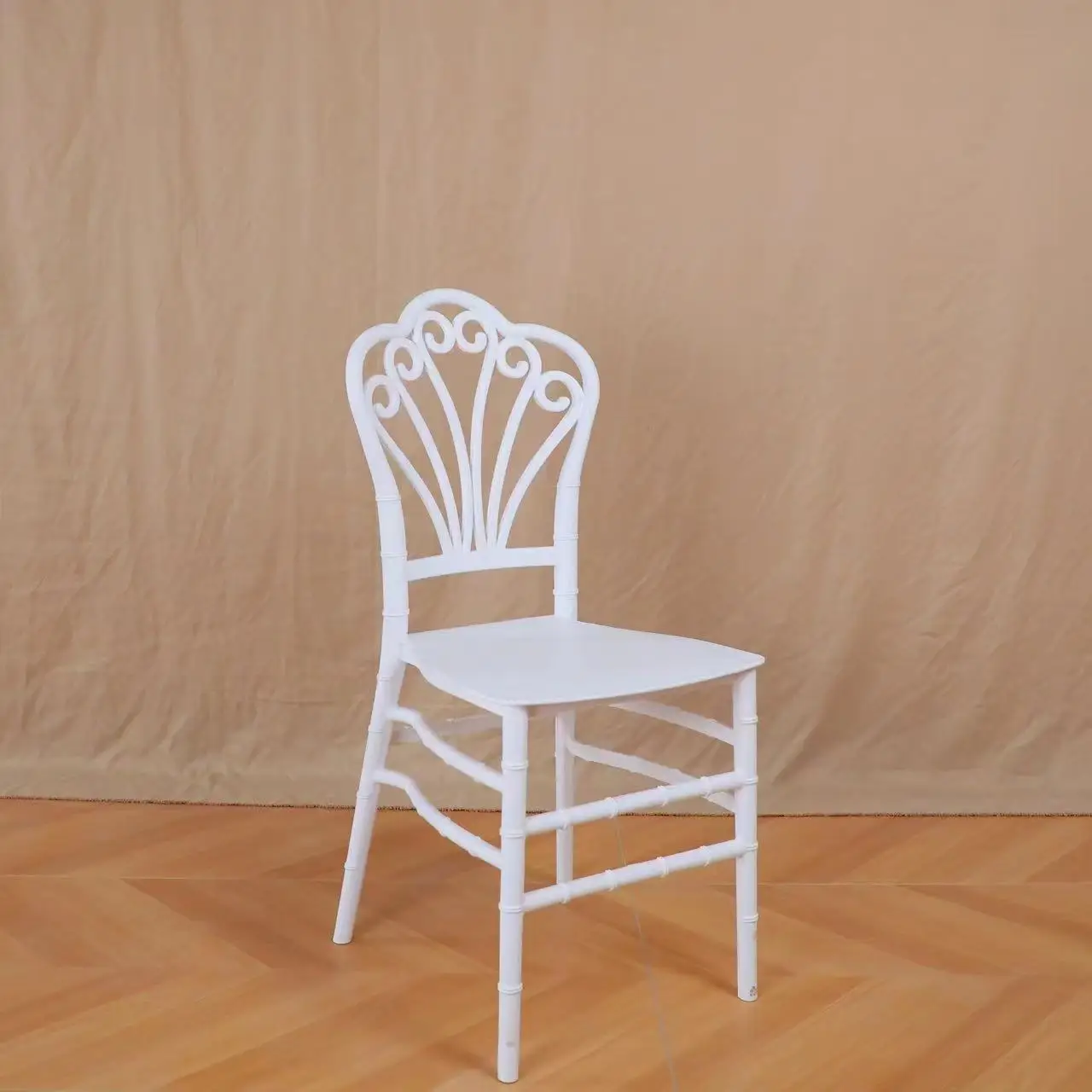 Popular cheap price wedding chair morning glory pattern chair in white plastic chair use for event dining rental