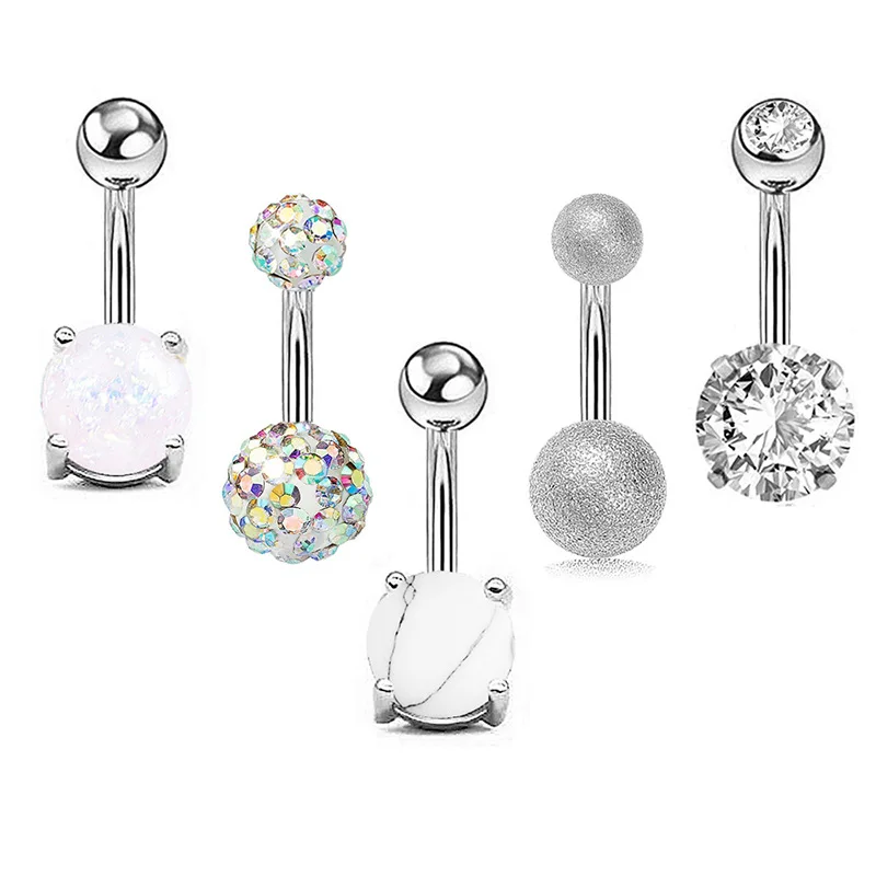 5pcs set Women Sexy Body Jewelry Rose Gold Silver Opal Turquoise Belly Button Ring Medical Steel Zircon Navel Rings Piercing