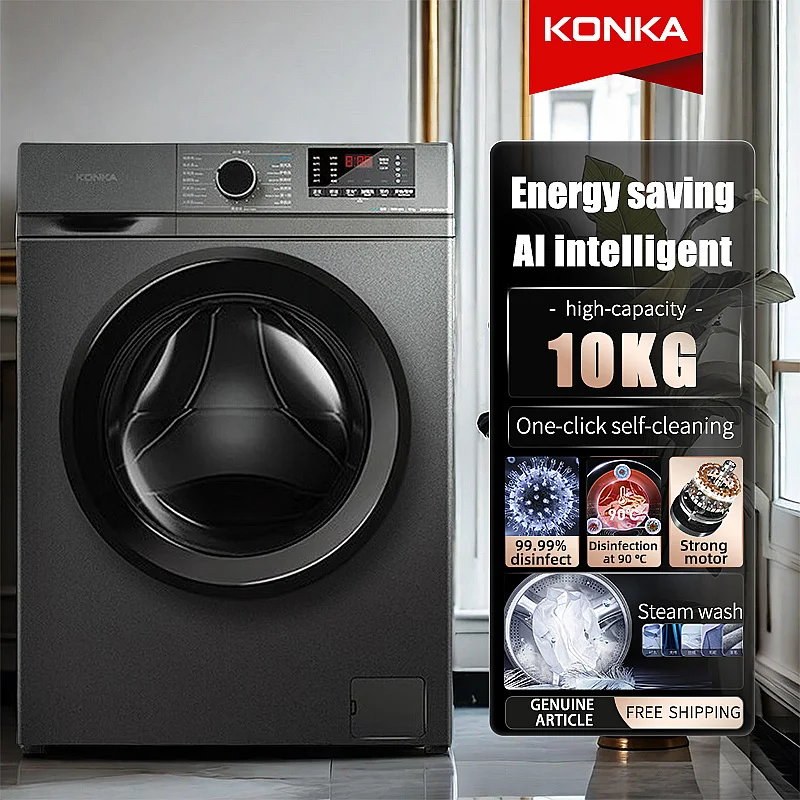 Konka 8kg 10kg Front Load Washing Machine 220V 50hz Powerful Motor 1950W 1400rpm With Spin Dry Class A Quick 15min Wash English