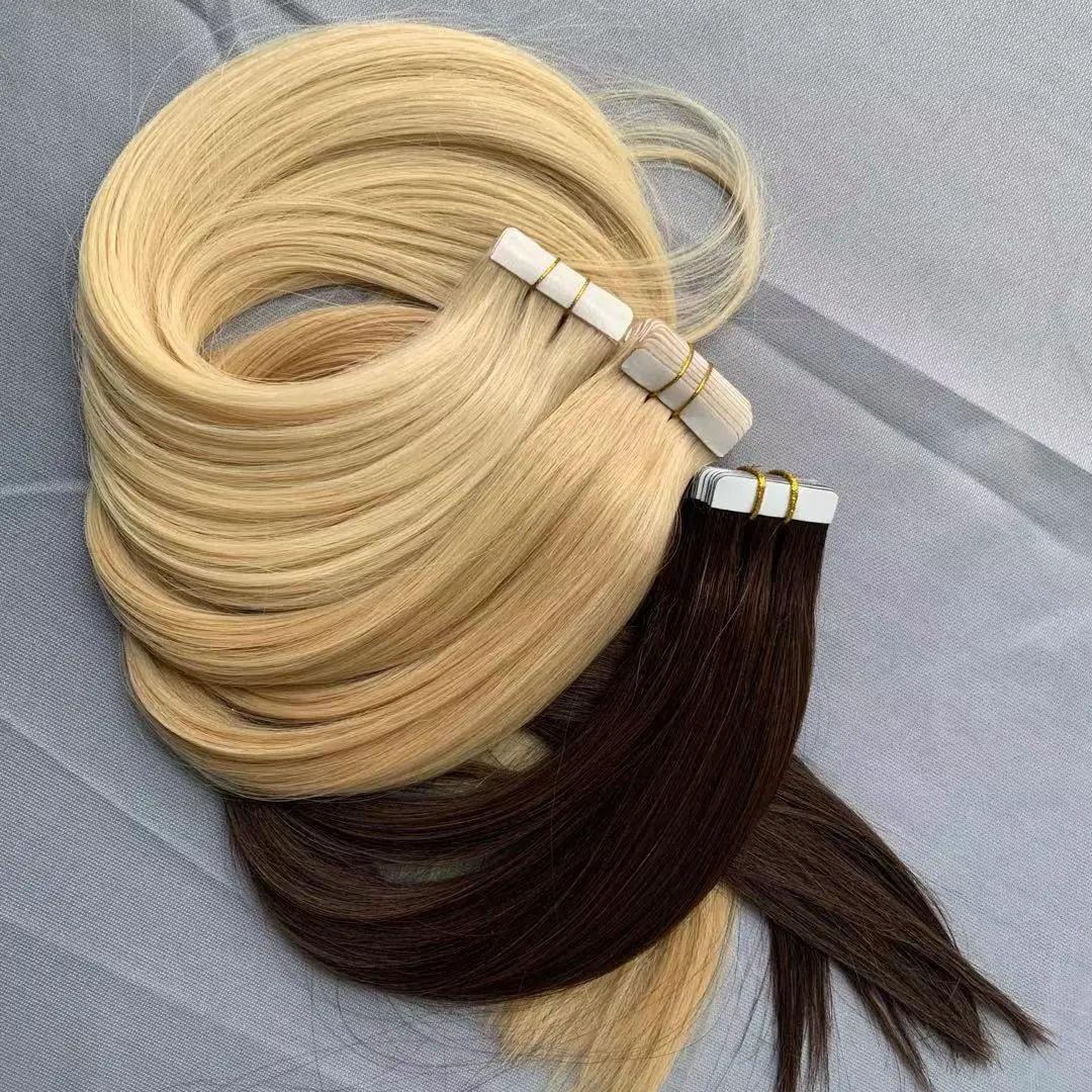 
Wholesale Double Drawn russian Skin Weft mini Tape Hair Extension 100% European Human Hair invisible Tape In Hair Extensions 