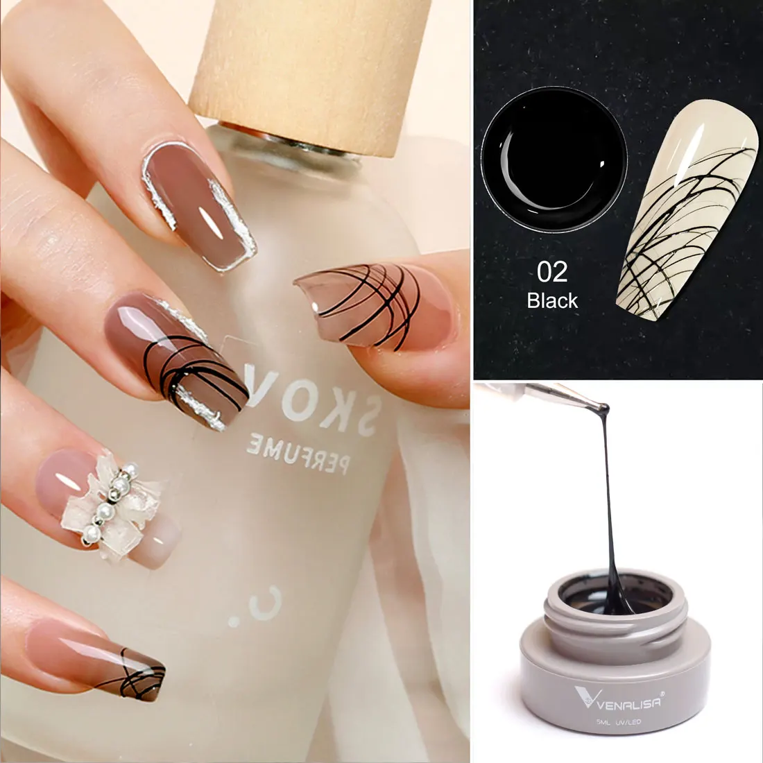 VENALISA Nail Art 5g Spider Gel Wire Drawing Liner Nail Polish Gel DIY Design Black White Silver Gold Neon Color Painting Gel