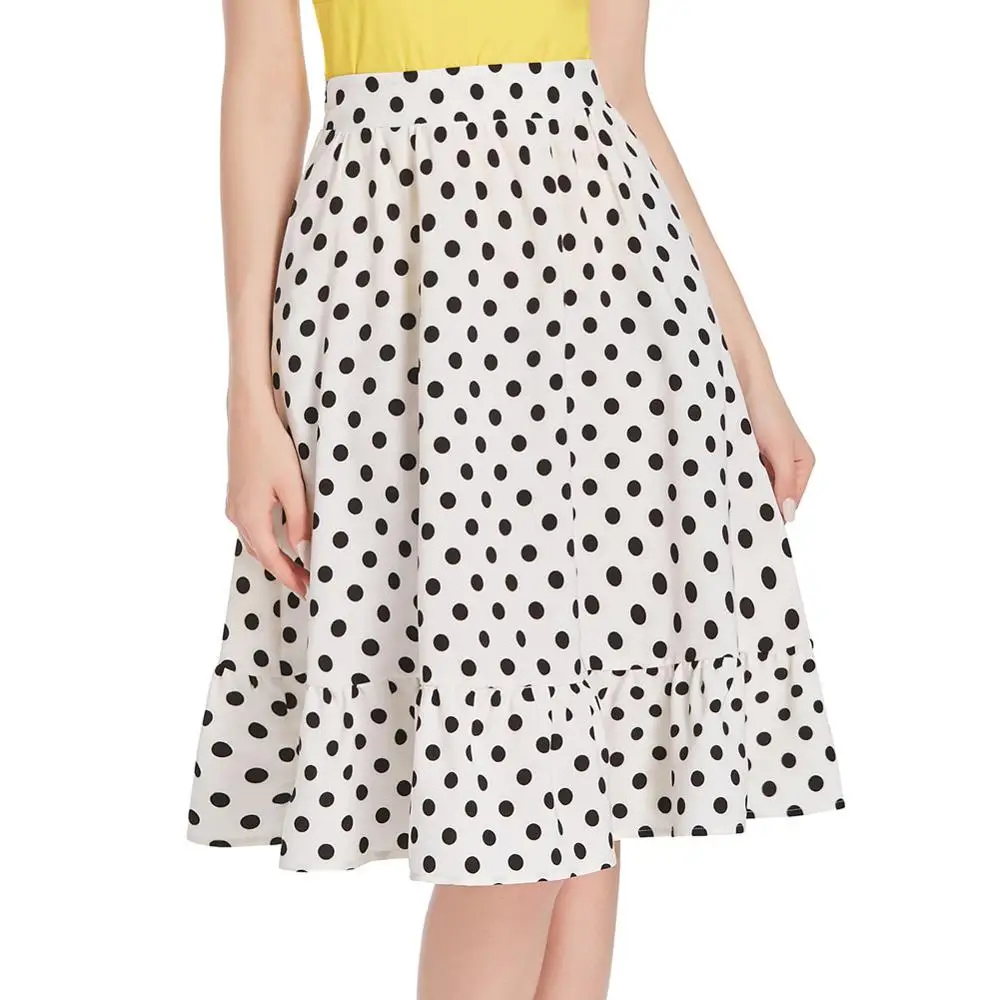 BPS02054 Belle Poque Womens Polka Dots Skirt With Pockets Elastic Waist Flared A-Line Vintage Skirts