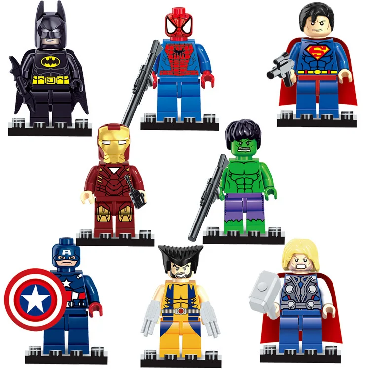 8Pcs Super Heroes Building Blocks Mini Figure Toys with Base Plates DG818