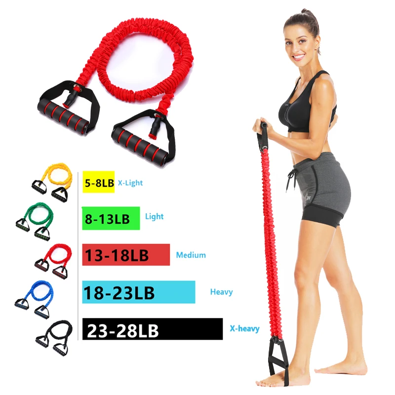 120cm Elastic Resistance Bands Elastic Yoga Pull Rope with Protective Nylon Sleeves Fitness Workout Tube Band Strength Training