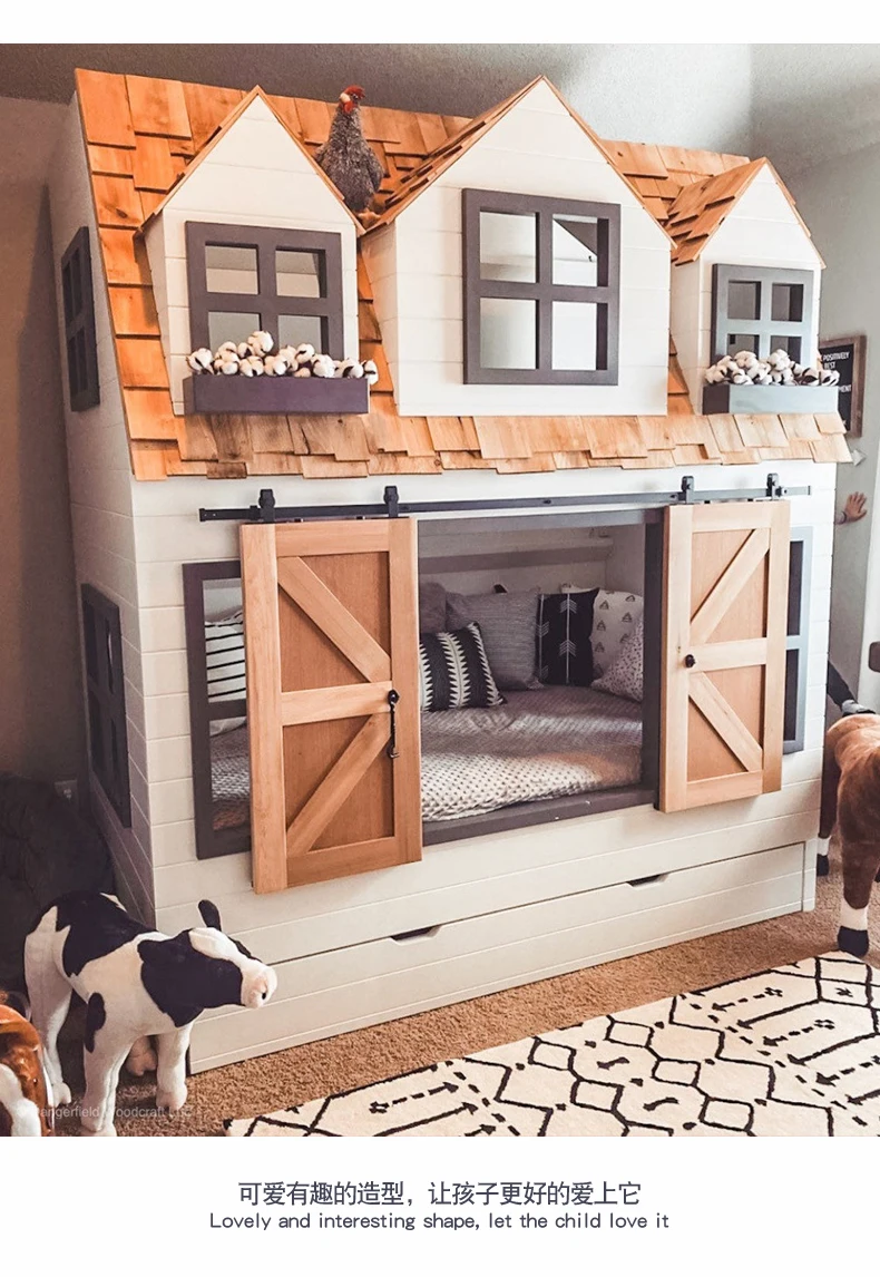 wooden baby bunk bed for kids slide with desk  bed bedroom with mattresses kids  bed for girls with storage