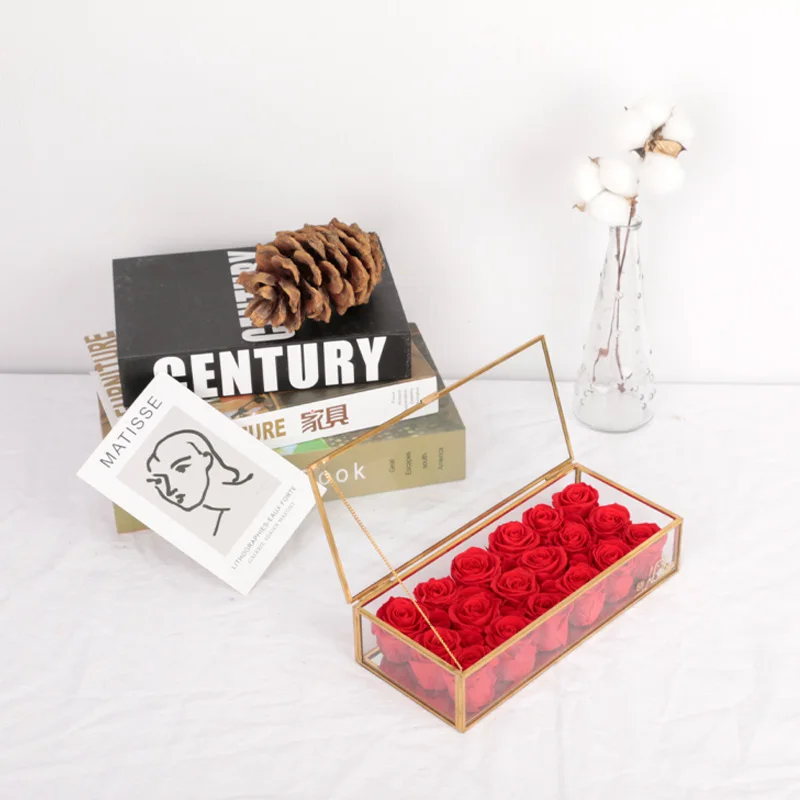 Высококачественная Элегантная стеклянная Подарочная коробка с 18 долговечными розовыми головками
