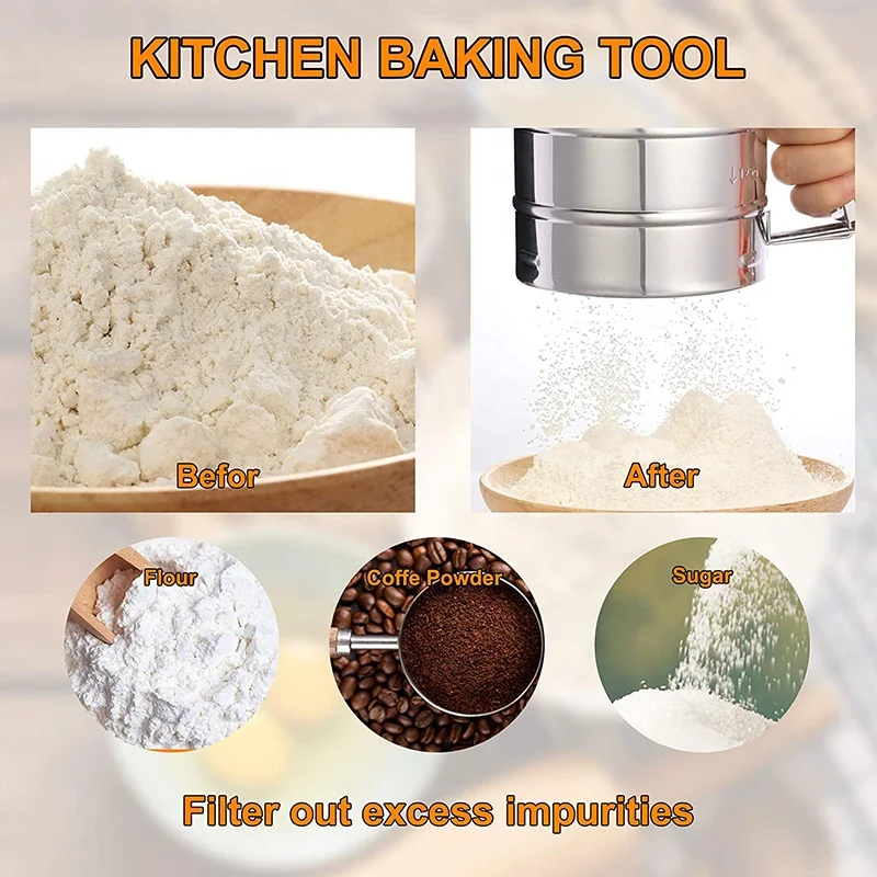 
Stainless Steel Manual Trigger Flour Sifter Baking Tools Fine Mesh Flour Sieve 