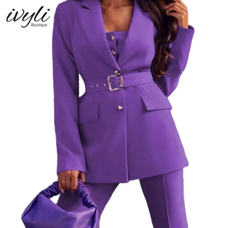 2022 Femme Formal Jacket & Trousers Office Lady Outfits Autumn Women 3 Pieces set Blazer Coat & Pants Suit Sets