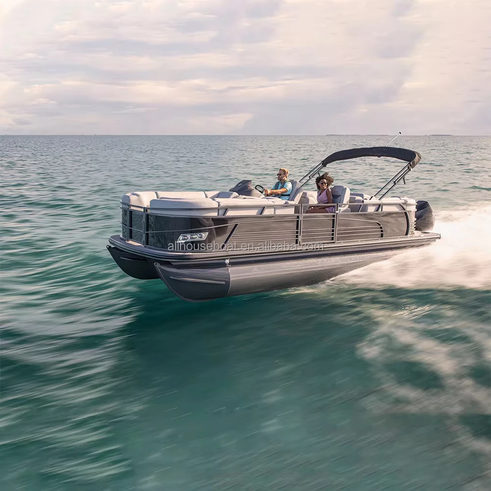 Allhouse Pontoon Boat 23 Ft Luxury Floating Pontoon Boat Fiberglass Yacht Pontoon Boat with Arch