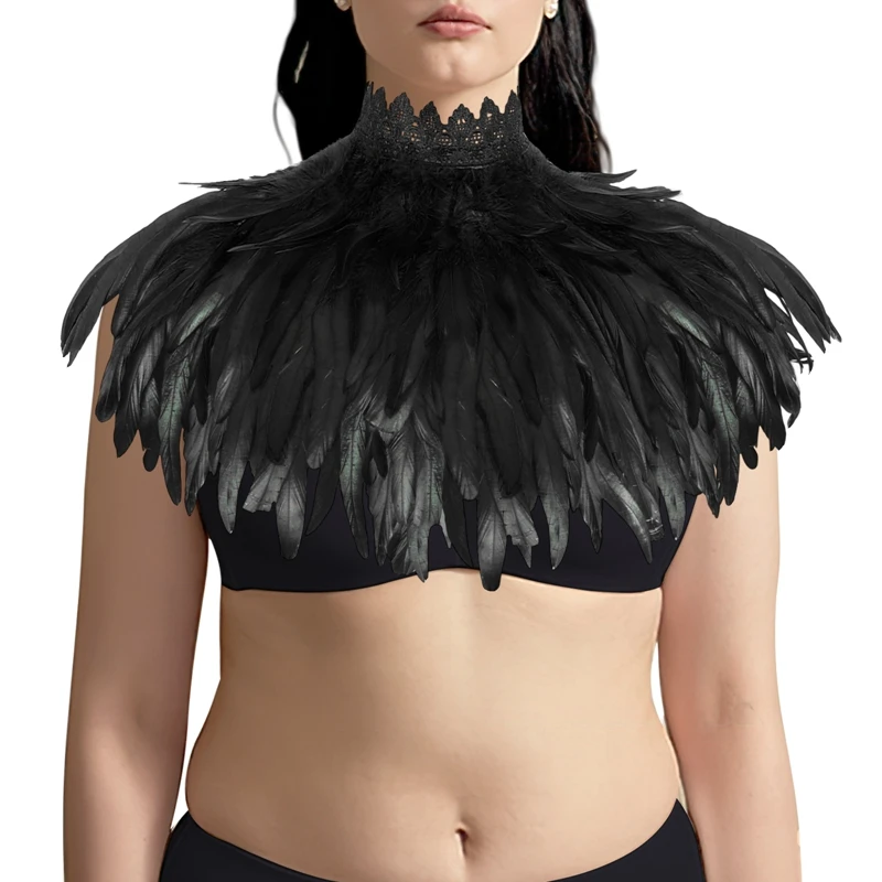 2024 New Lingerie Women Plus Size Feather Shawl Scarf Gothic Feather Adjust Performance Feather Halloween Carnival Rave Cloak