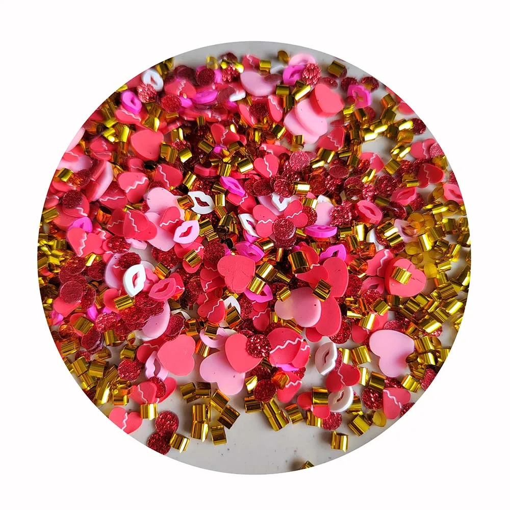 500g Valentines Love Heart Polymer Clay Sprinkles Pink Red Love Heart Clay Slices Beads for Nails Decor Slime Accessories