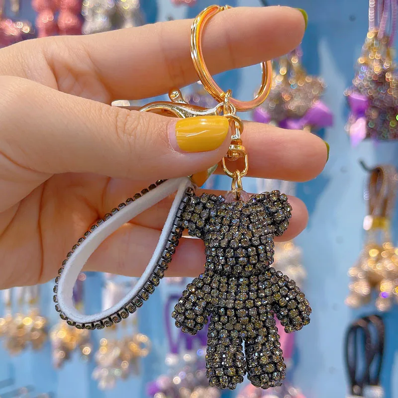 Bling Sparkle Keychain Accessories Women Car Keys Keychain Charms Cute Rhinestone Bear Keychain For Handbags
