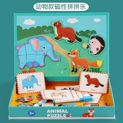 Wooden Jigsaw Puzzles Magnetic Doodle Puzzles Dinosaur Mix and Match Game STEM Fine Motor Skill Activity Puzzle for Kids