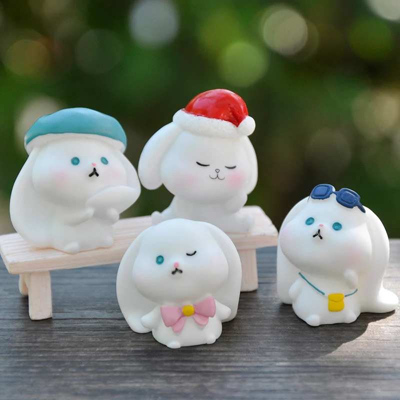 Cute Rabbit Lovely Simulation Animal Resin Model Action Figure DIY Decoration Miniature Action Figures Toy For Kids Gift