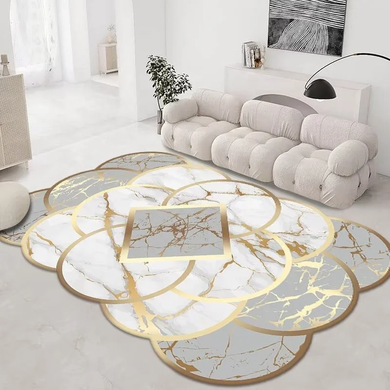 Nordic Style Mats For Living Room Golden Velvet Geometric Marble Living Room Mat