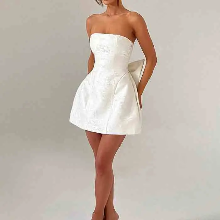 Vestidos Women Elegant Summer Casual Dresses New Fashion Style Temperament Jacquard Chest Bow Short Dress Party Dresses Women