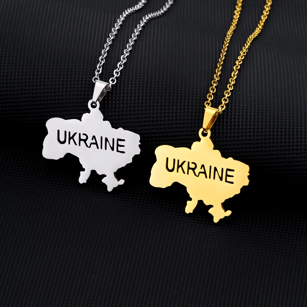 8 styles Stainless steel Ukrainian map pendant necklace unisex geometric titanium steel pendant necklace